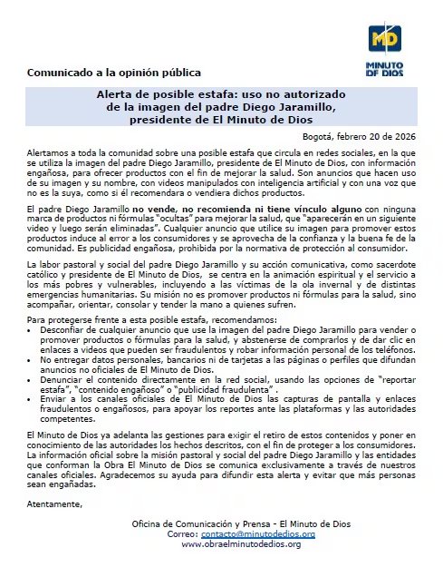 El comunicado emitido por parte de El Minuto de Dios - crédito @uniminutocol/IG