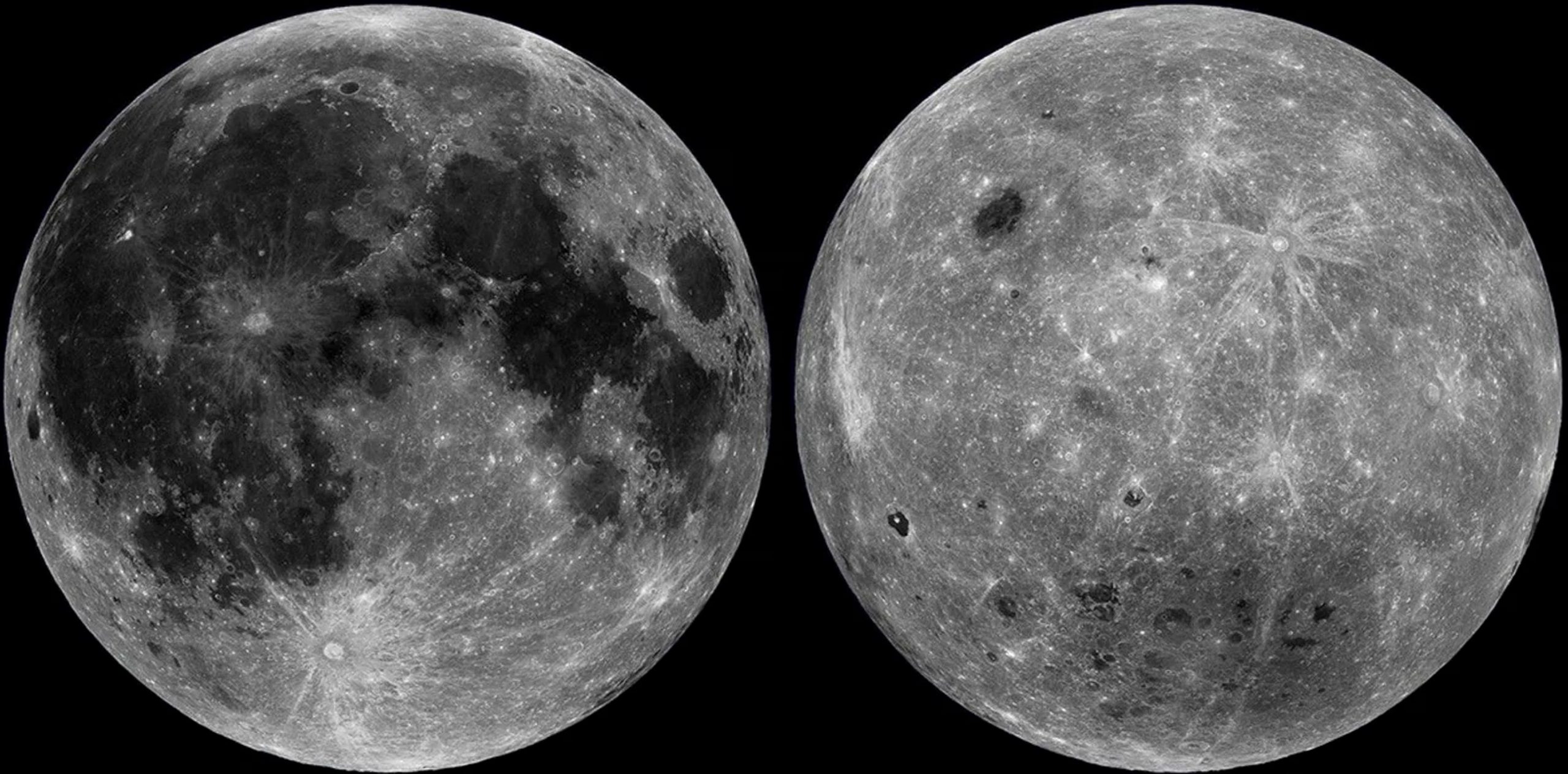 Vistas del lado cercano de la Luna, a la izquierda, y del lado lejano, a la derecha, recopiladas a partir de observaciones realizadas por el Orbitador de Reconocimiento Lunar de la NASA.
NASA/JPL-Caltech/Handout via REUTERS