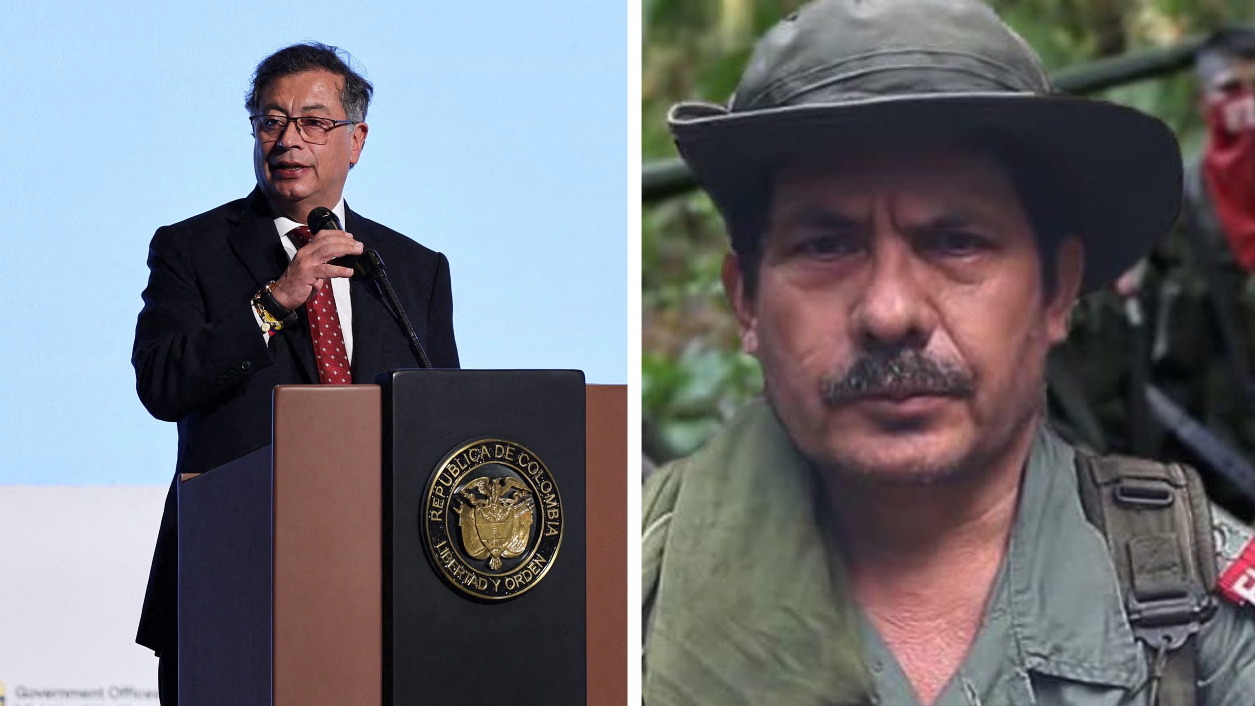 Alias Pablito, comandante del ELN, figura en la circular roja de Interpol y se le atribuyen atentados y crisis humanitarias en la frontera colombo-venezolana y fue presentado por Petro a Trump - crédito montaje Infobae (Luisa González/Reuters y red social X)