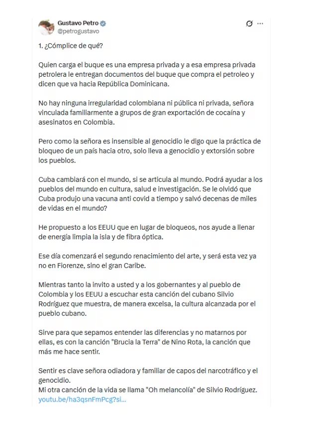 A través de su cuenta oficial de X, el presidente Gustavo Petro reconoció que una “empresa privada” cargó con petroleo el buque Ocean Mariner - crédito @petrogustavo/X