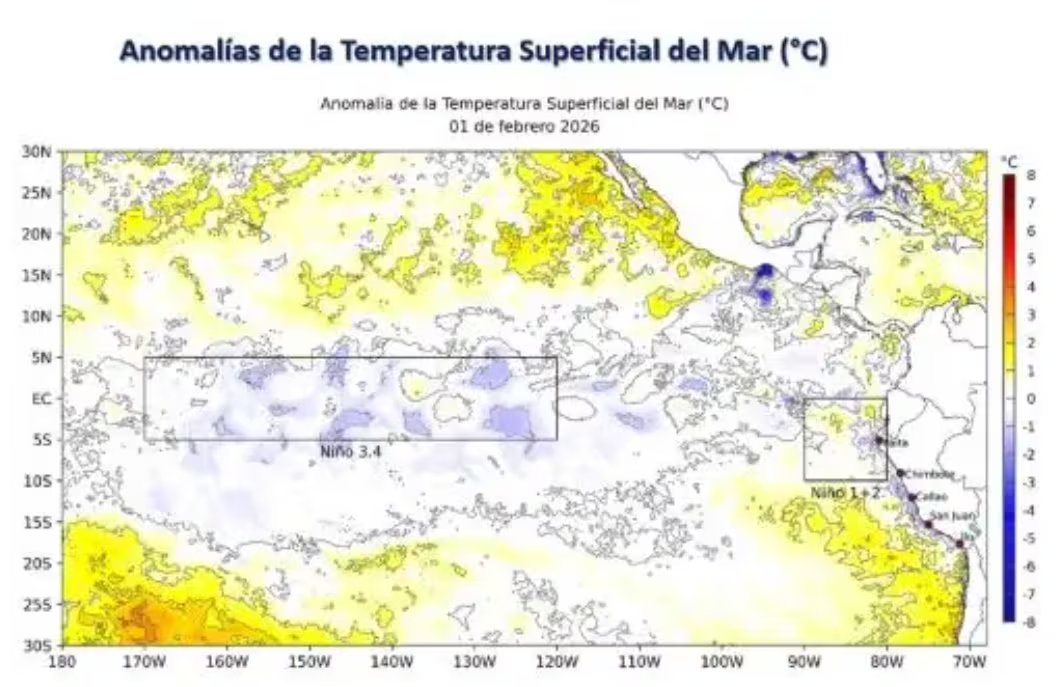 Se prevén impactos moderados en la fase inicial, con aumento de humedad, temperaturas elevadas y lluvias en la costa norte, especialmente en Tumbes, Piura y Lambayeque, mientras que el altiplano no presentaría efectos significativos - Créditos: Enfen.