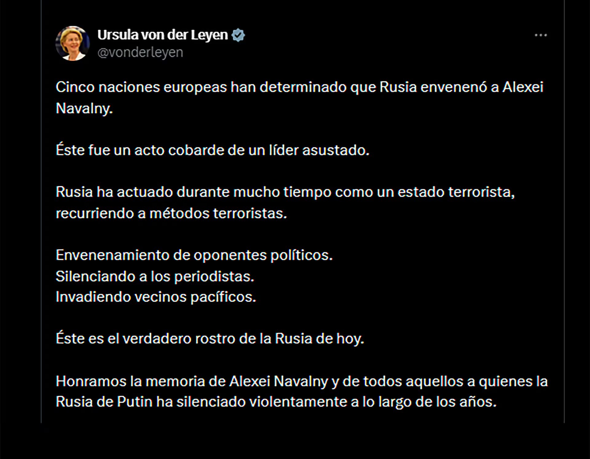 El mensaje de Ursula von der Leyen en X