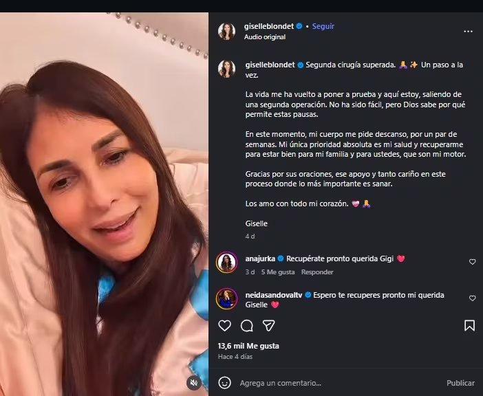 Giselle Blondet publicó recientemente que pasó por una segunda cirugía. (Instagram)