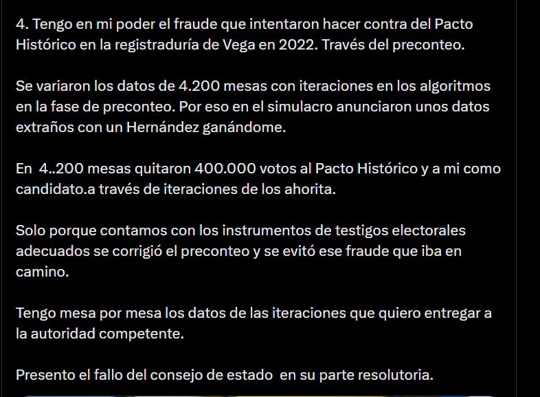 Gustavo Petro aseguró que solo quieren contar con los instrumentos de testigos electorales adecuados - crédito @petrogustavo/X