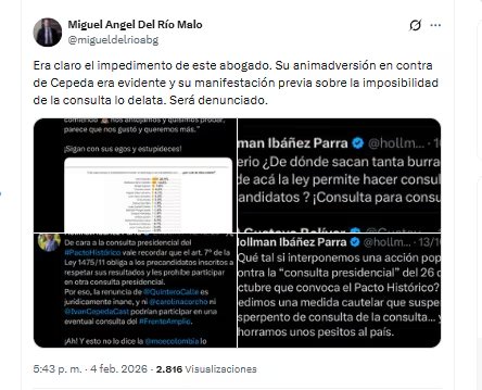 El abogado Miguel Ángel Del Río Malo anunció acciones legales contra el conjuez Ibáñez - crédito @migueldelrioabg/X