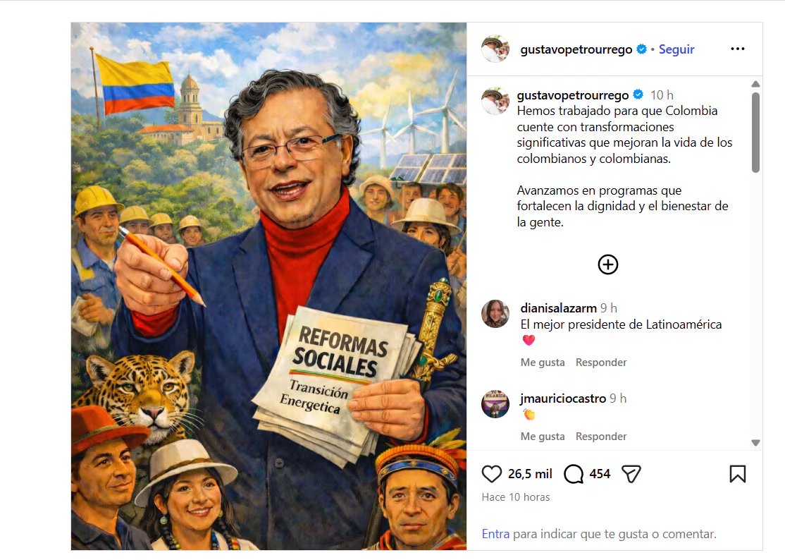 En la imagen se observa al mandatario colombiano sosteniendo unos documentos con la frase 'Reformas Sociales' - crédito @gustavopetrourrego/Instagram