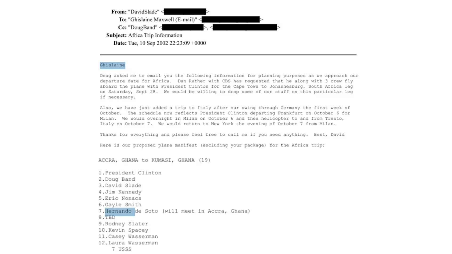 De Soto aclaró que, como conferencista, suele interactuar con cientos de personas y no recuerda a la persona que lo menciona en el correo, insistiendo en que no existe ninguna vinculación con el círculo de Epstein