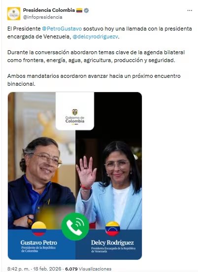 Presidencia sobre llamada entre Gustavo Petro y Delcy Rodríguez - crédito @infopresidencia/X