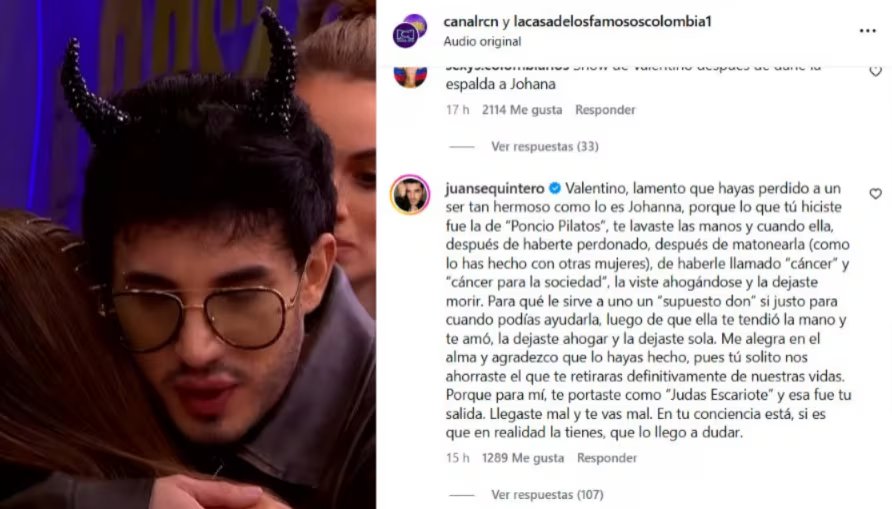 Juanse Quintero arremetió contra Johanna Fadul por 