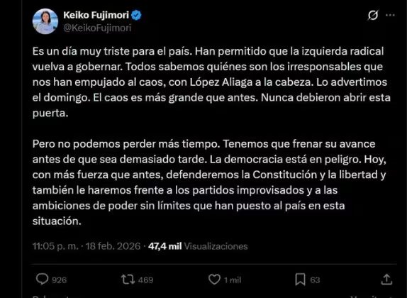 Elección de José Balcázar desata reacción de Keiko: “No podemos perder más tiempo”. TV Perú/ Noticias Noche.