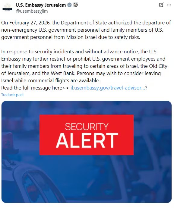 El mensaje de la sede diplomática de EEUU en Jerusalén: