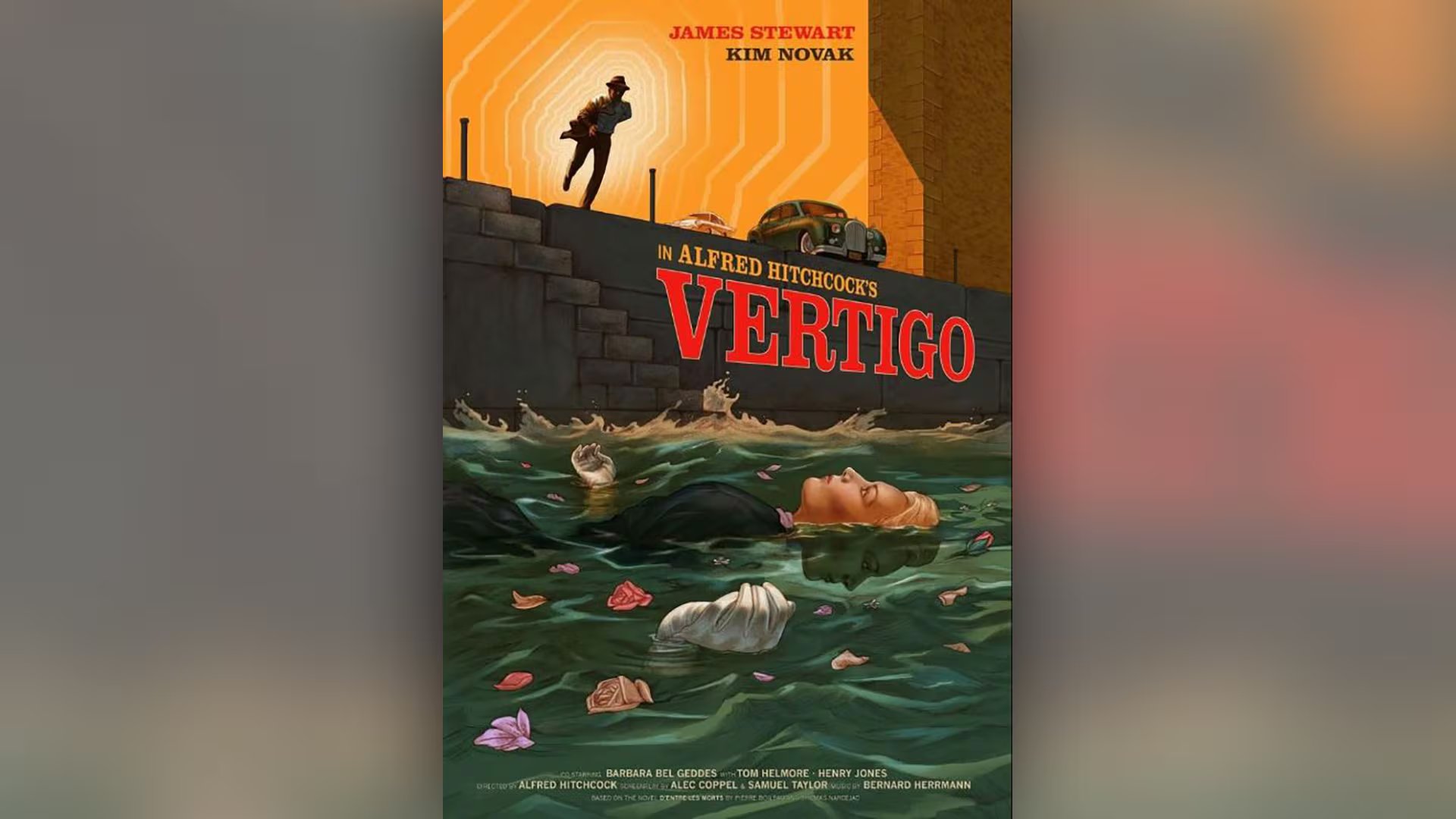 Afiche de la película Vértigo. “Mi querida, no todo tiene que tener sentido en un misterio”, le dijo el director a Kim Novak, ante algún cuestionamiento de la actriz sobre la trama