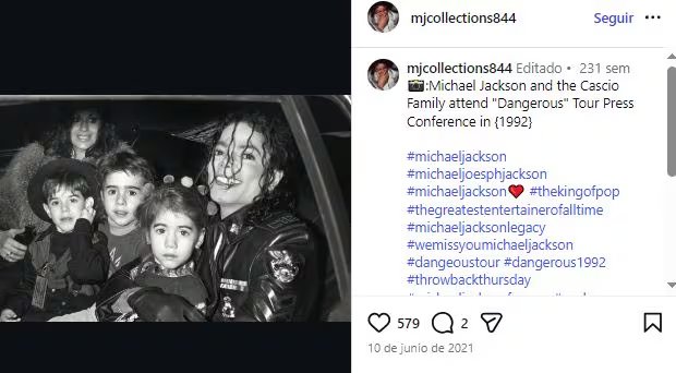 Interacciones de Michael Jackson y la familia Cascio (Redes sociales)