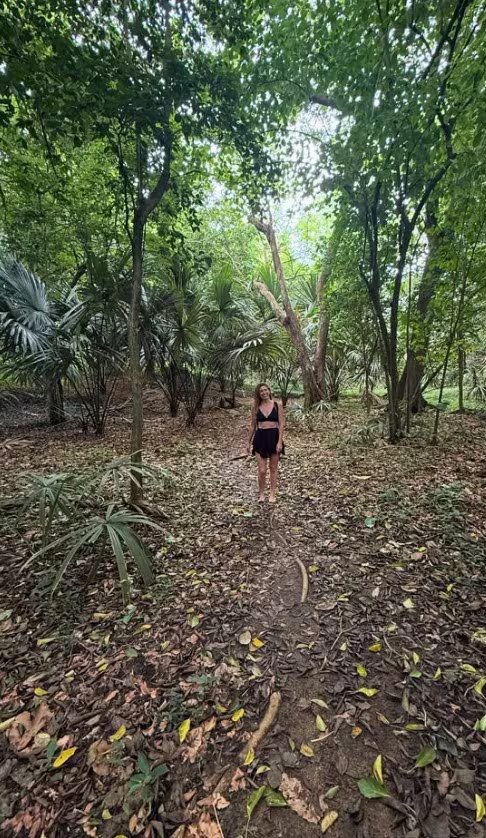 Entre el paisaje tropical del Caribe colombiano, Flor Bertotti posa entre la vegetación (Instagram)