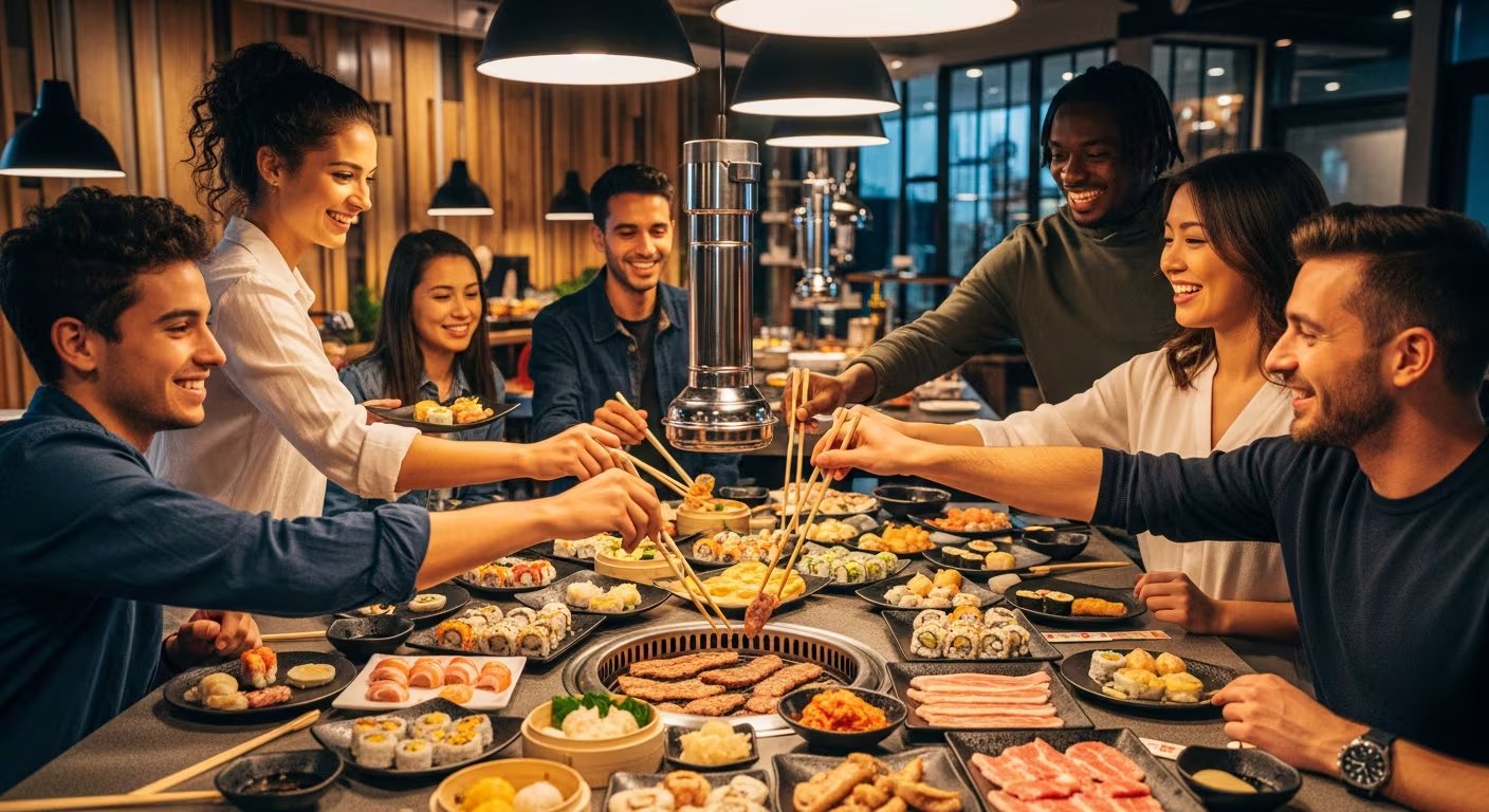 El auge de la cocina asiática y experiencias como el Korean BBQ y hot pot ilimitados demuestra el cambio hacia formatos gastronómicos más sociales y participativos (Imagen Ilustrativa Infobae)
