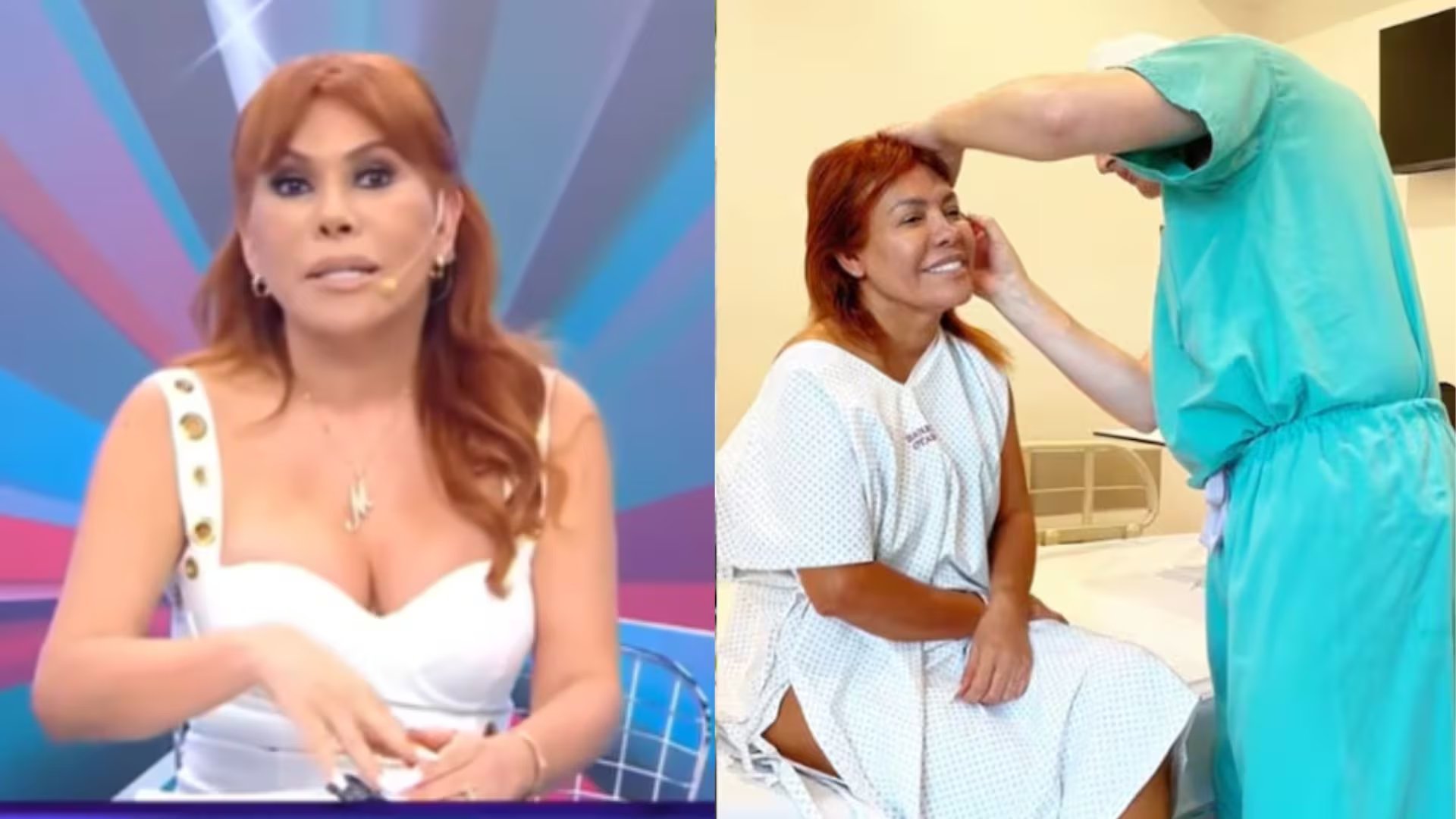 La conductora Magaly Medina aparece en su programa y en una clínica, desmintiendo que su operación haya sido un canje, a pesar de la entrevista a su cirujano. (Magaly TV La Firme / Instagram Magaly Medina)