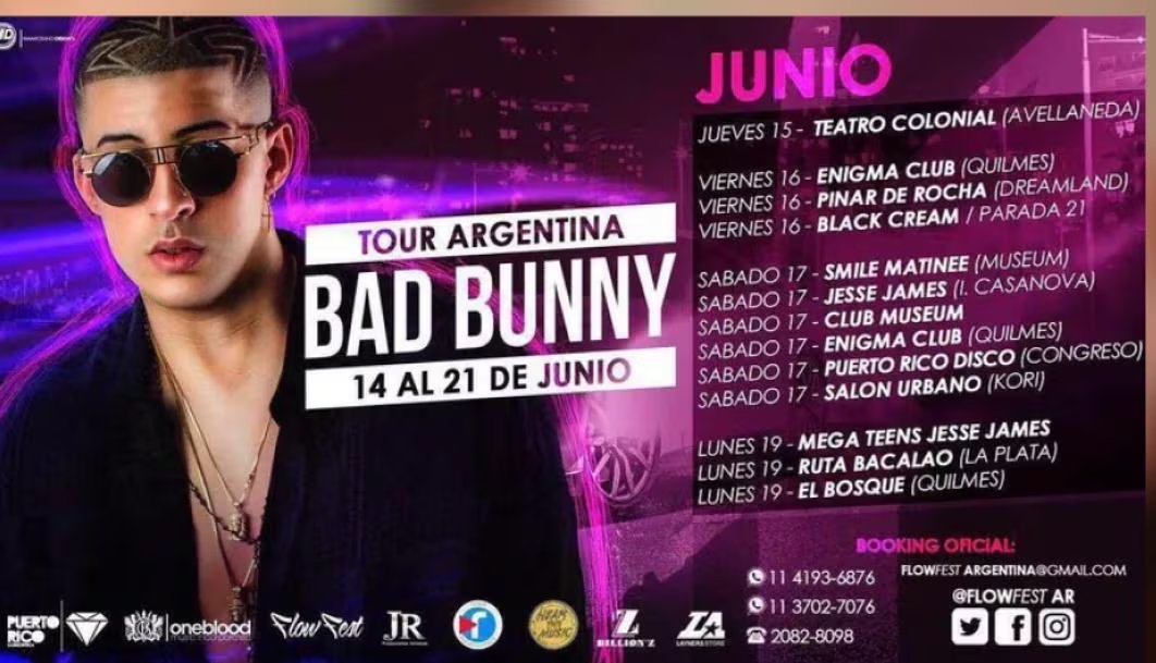 Promoción del año 2017 con el recorrido de Bad Bunny en Argentina