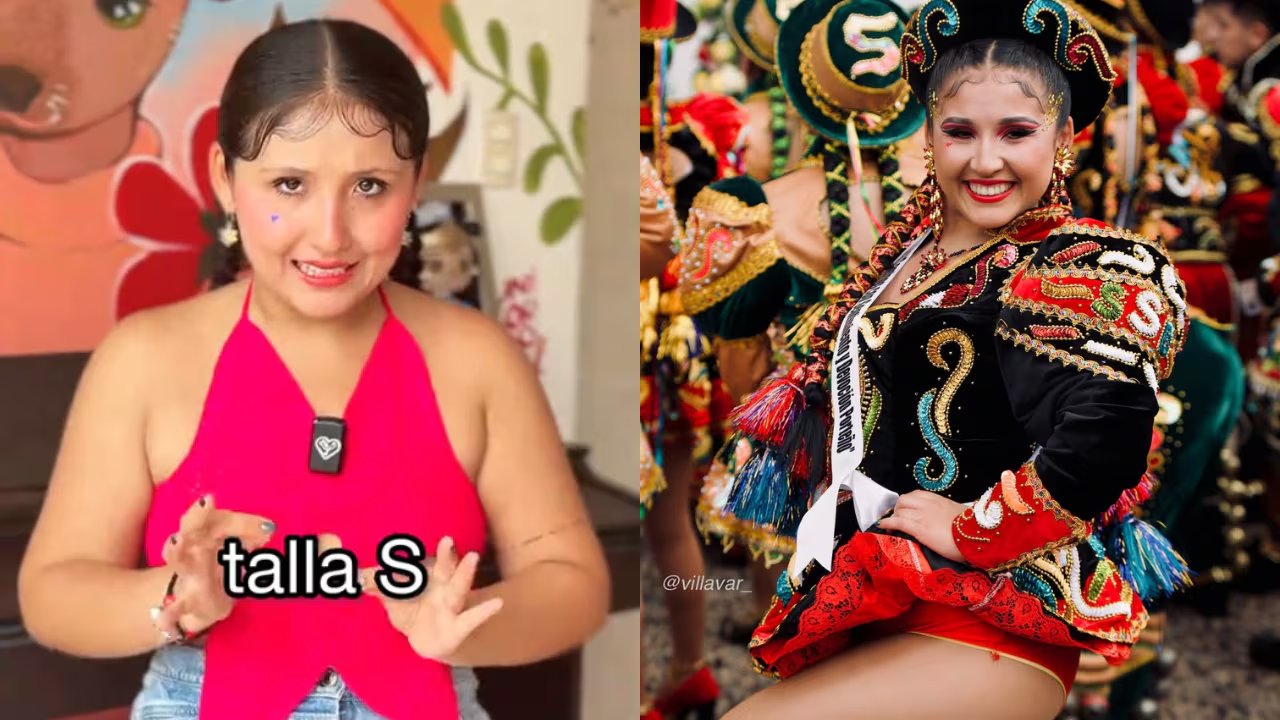 Milena Warthon enfrenta críticas por el largo de su pollera durante la Festividad de la Virgen de la Candelaria en Puno. (Captura TikTok / Manu Villanueva)