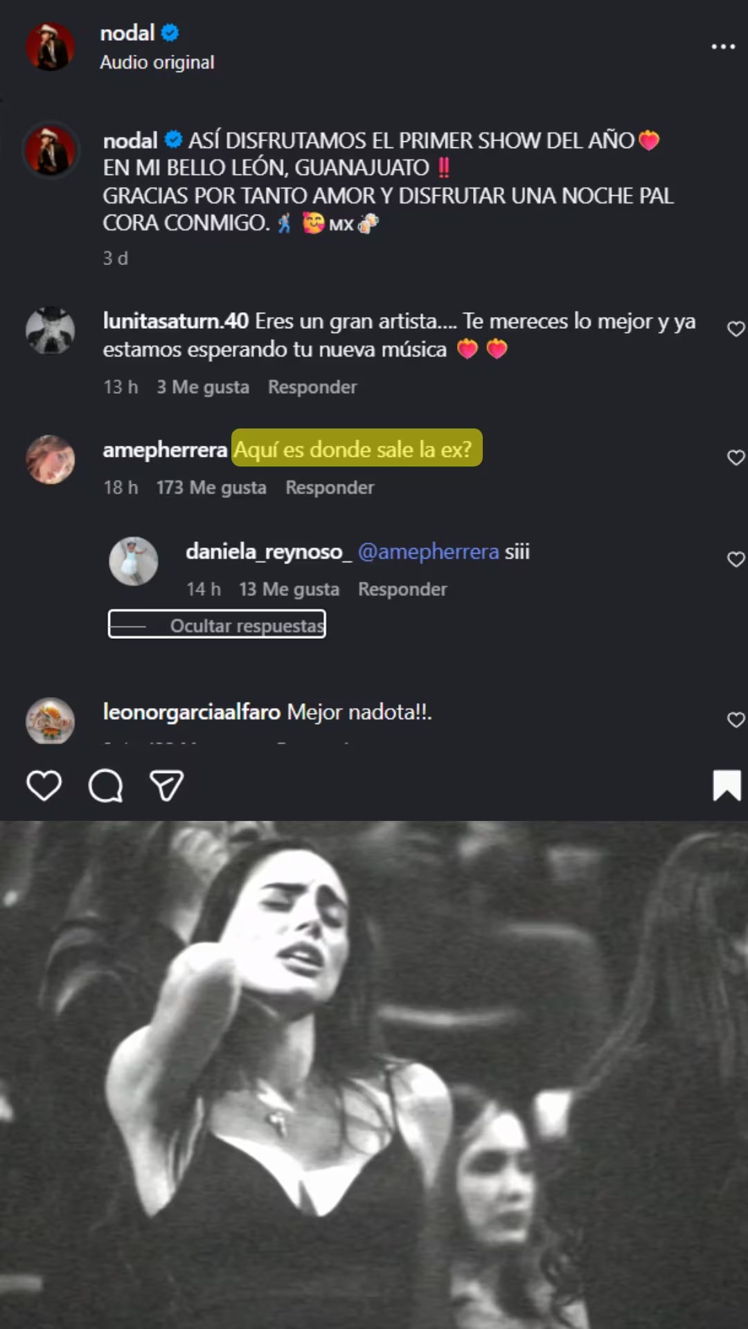 Usuarios de Instagram reaccionaron a la presencia de Andrea Flores en un video subido en la cuenta oficial de Instagram de Nodal. (@nodal / Instagram)