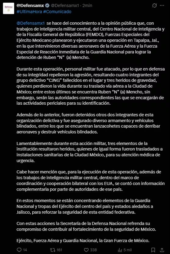 Comunicado de @DefensaMX