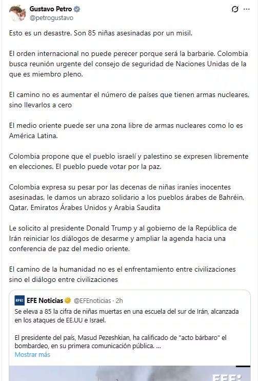 El jefe de Estado señaló que los hechos deben ser discutidos en el Consejo de Seguridad de las Naciones Unidas - crédito @petogustavo/X