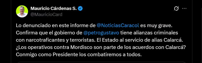 Reacción del precandidato presidencial y exministro de Hacienda, Mauricio Cárdenas - crédito @MauricioCard/X
