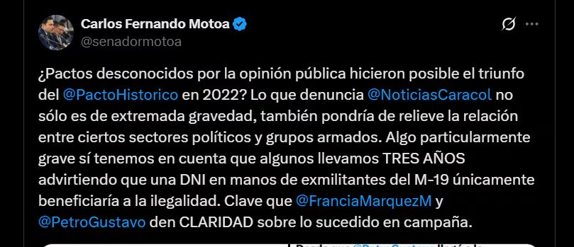 Reacción del senador Carlos Fernando Motoa - crédito @senadormotoa/X