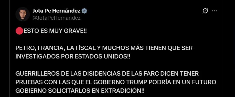 Reacción de Jota Pe Hernández - crédito @JotaPeHernandez/X