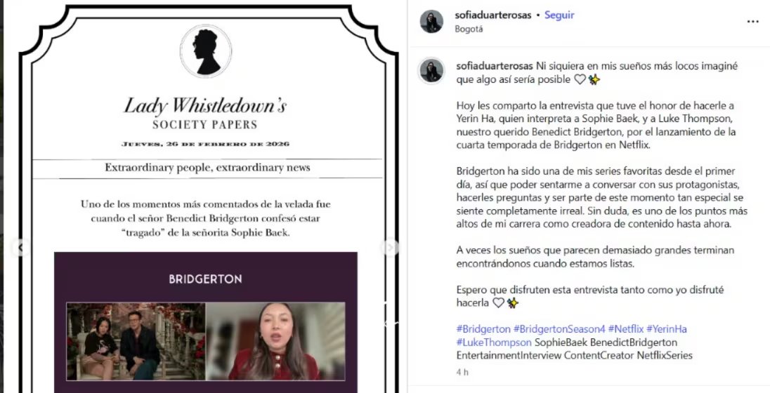 Luke Thompson y Yerin Ha se enfrentaron al reto de pronunciar expresiones como “tragado” y “berraca” durante una entrevista centrada en la cultura colombiana - crédito @sofiaduarterosas/ Instagram