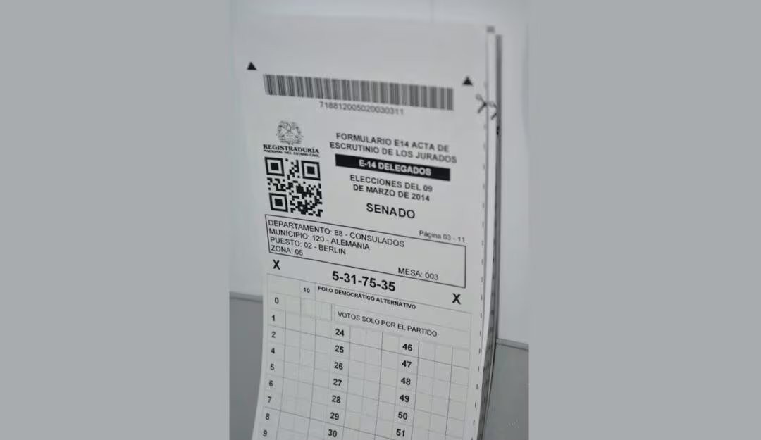 El formulario E-14 de las elecciones al Congreso de Colombia cbusca ayudar en el preconteo de los votos - crédito Registraduría Nacional del Estado Civil