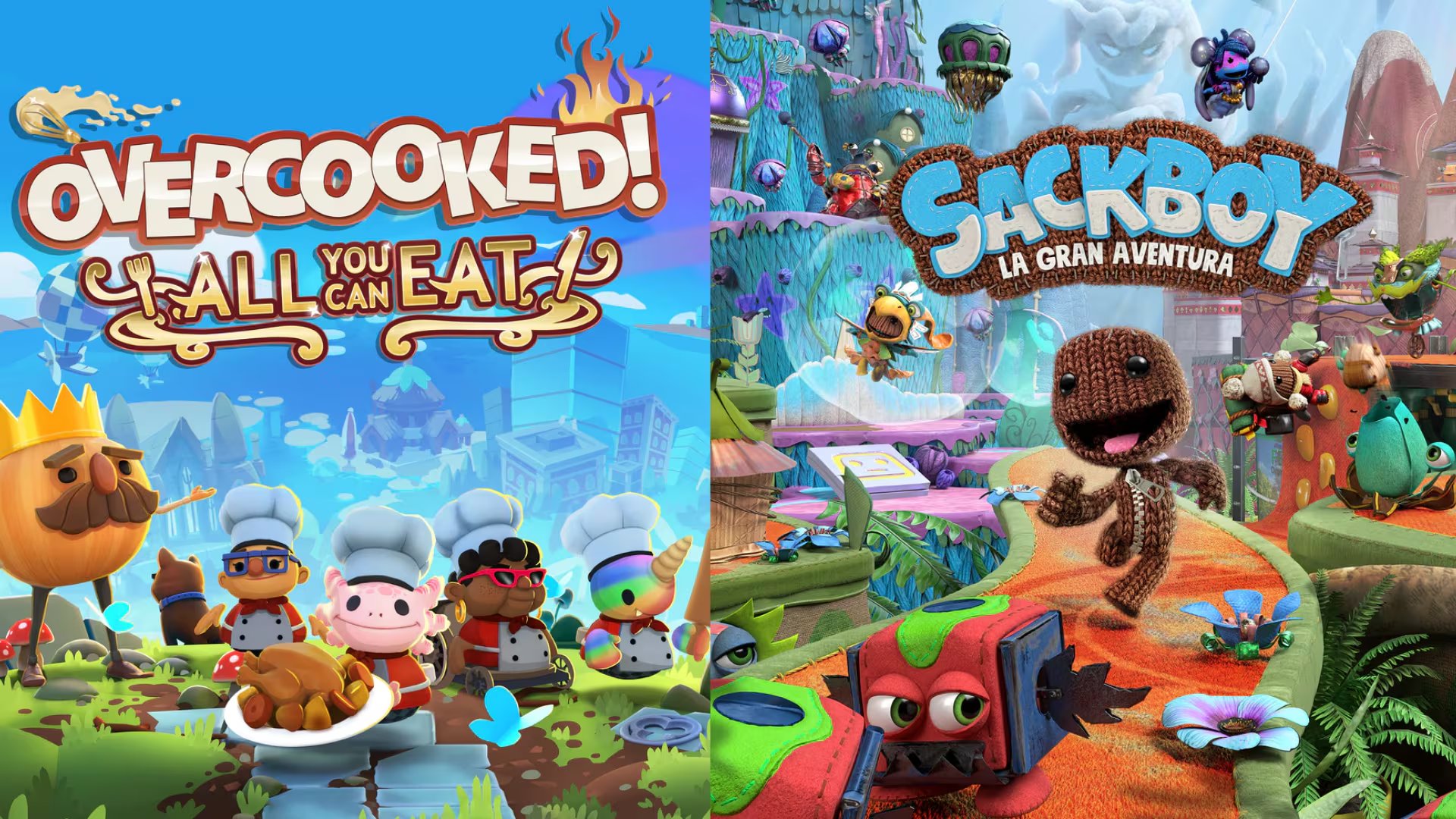  Overcooked! All You Can Eat y Sackboy: A Big Adventure son juegos para disfrutar con los amigos. 

(Composición Infobae: PlayStation Plus)