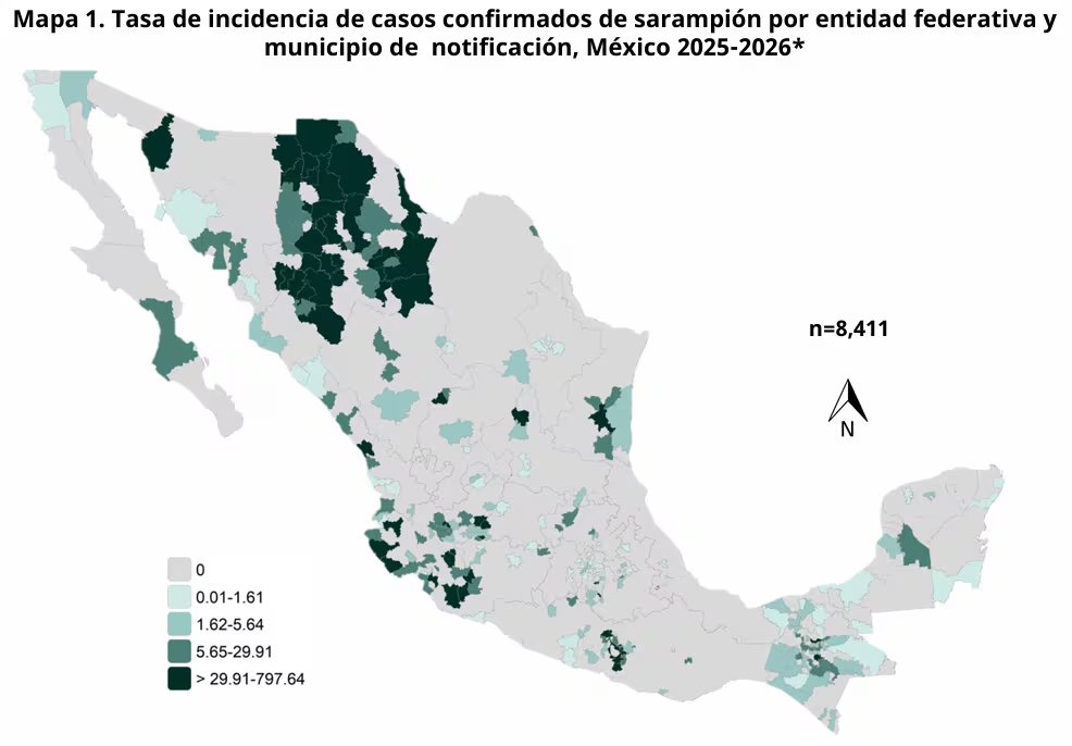 Incidencia de casos confirmados por entidad federativa y municipio. Foto: Secretaría de Salud