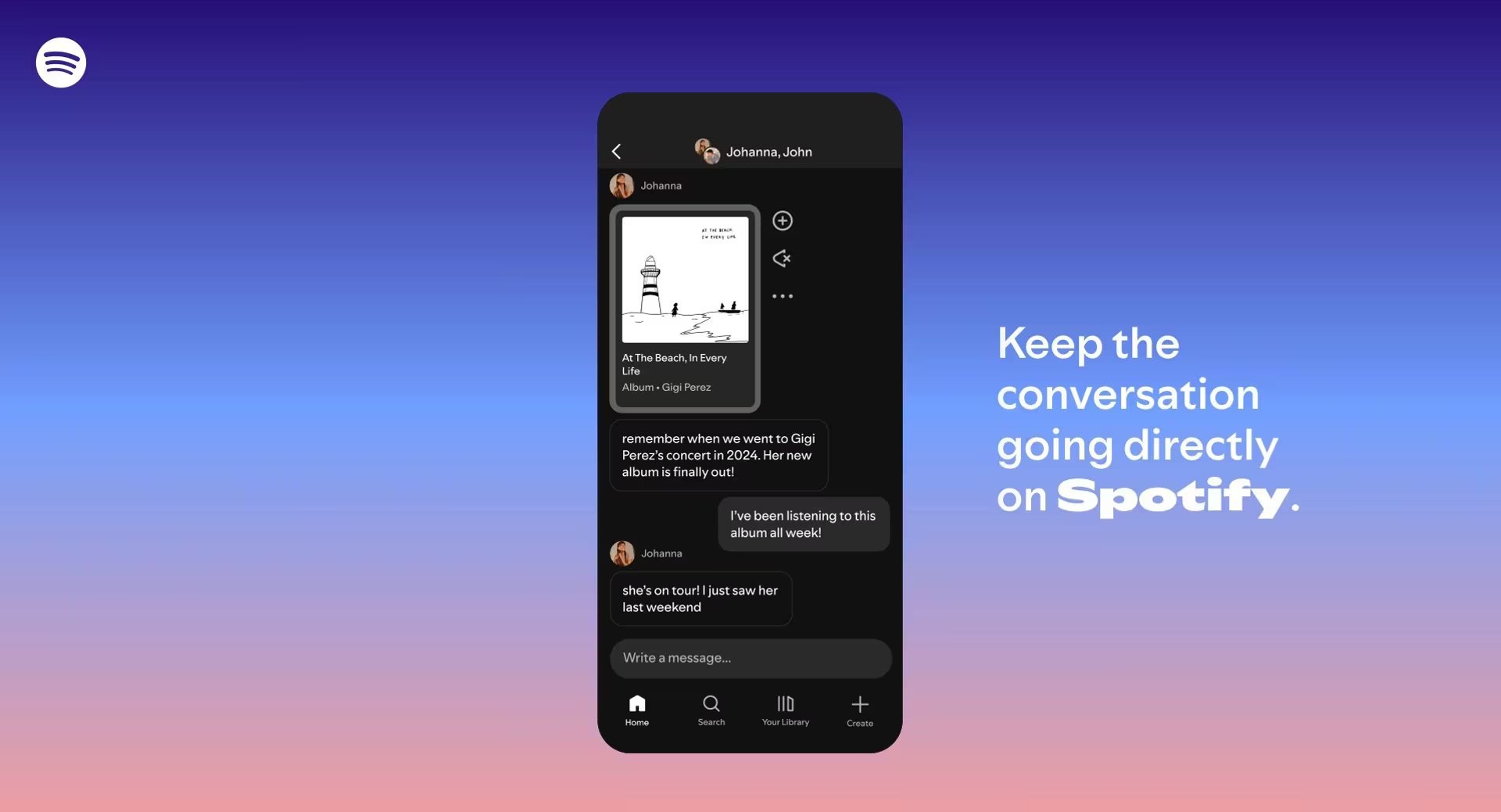 Los chats grupales permiten conversar y compartir canciones o audiolibros con hasta diez personas dentro de la plataforma. (Spotify)

