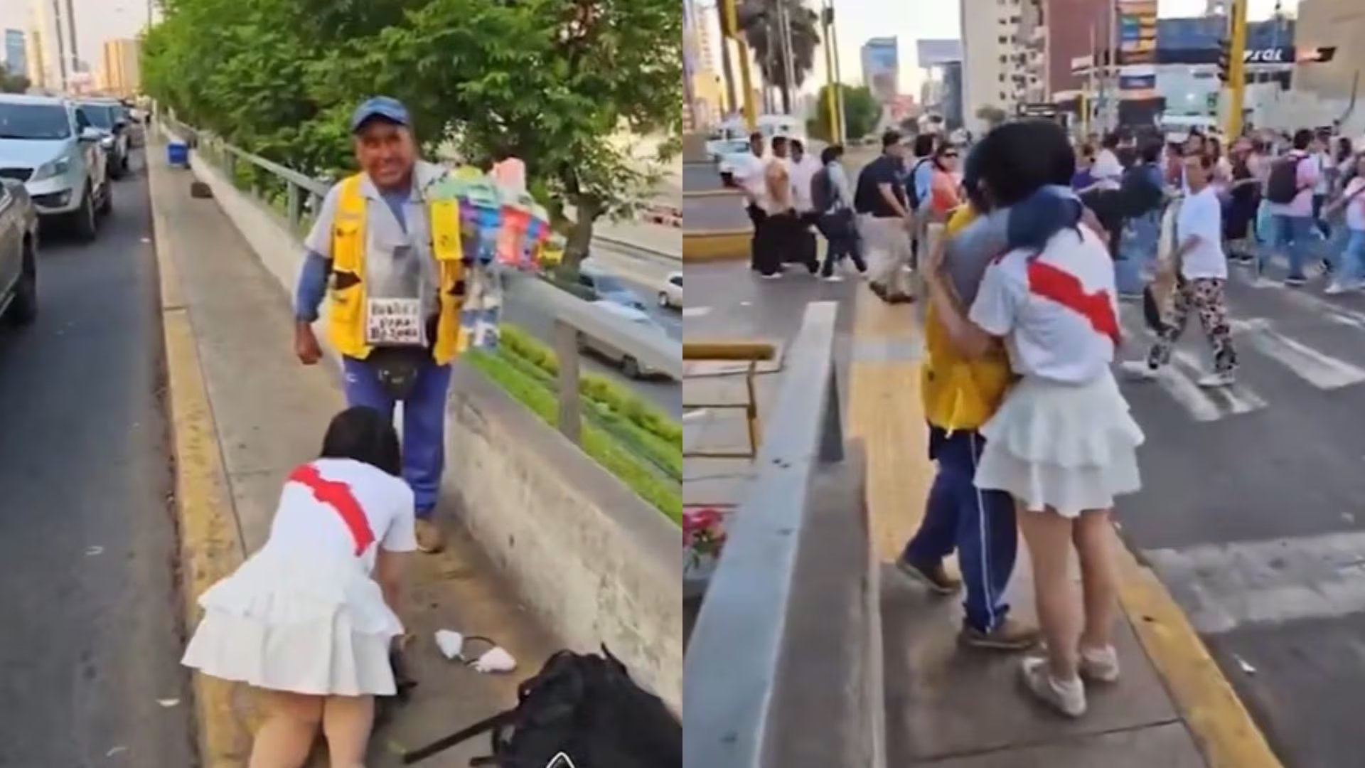 La streamer Nanatty se disculpa de rodillas con un vendedor ambulante en la vía pública por haberlo insultado, gesto que luego culminó en un emotivo abrazo entre ambos. (Kick / nanatty)