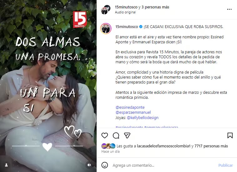 El actor terminó su relación con la española Cristina Warner en 2021 y confirmó su romance con Aponte ese mismo año - crédito @15minutosco/IG