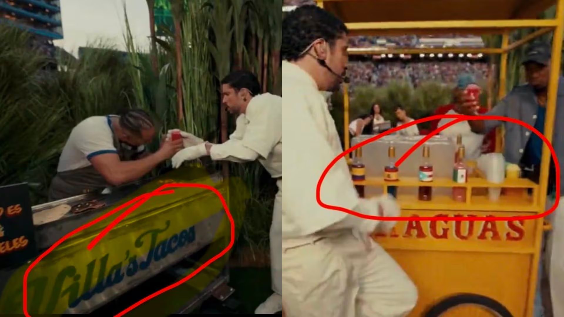 Bad Bunny interactuó en escena con un carrito real de Villa’s Tacos durante la interpretación de “Tití Me Preguntó” (Capturas de pantalla)