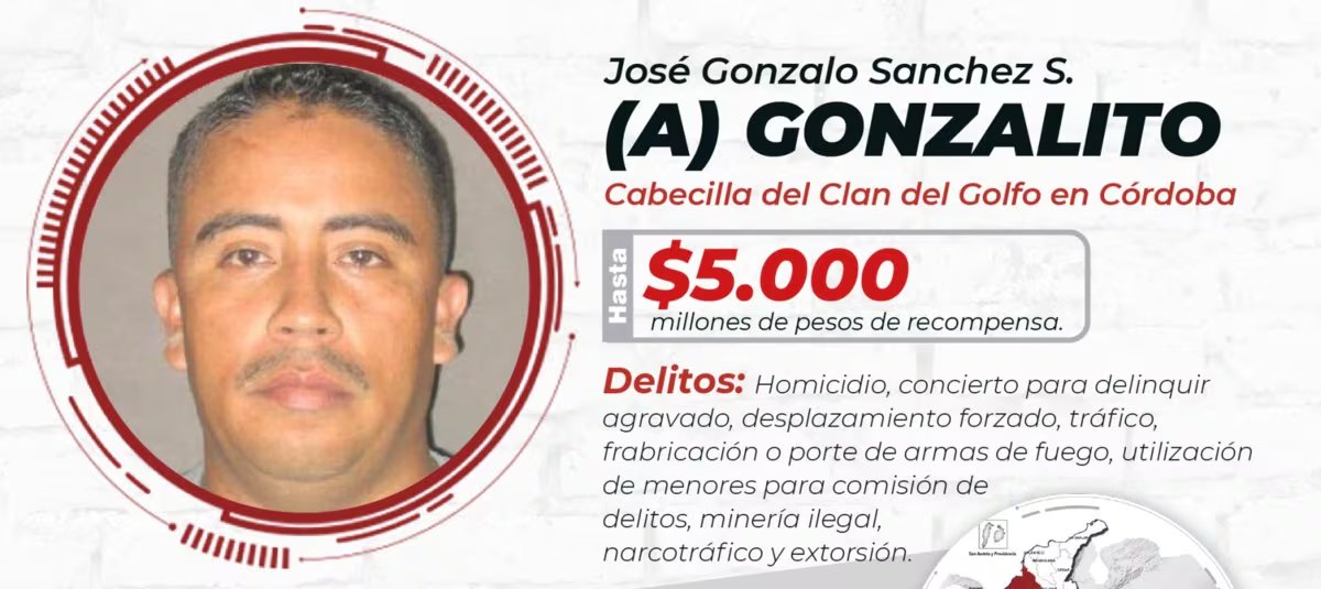 El Gobierno ofrecía una recompensa de más de $5.000 millones por información que permitiera la captura de alias Gonzalito - crédito X