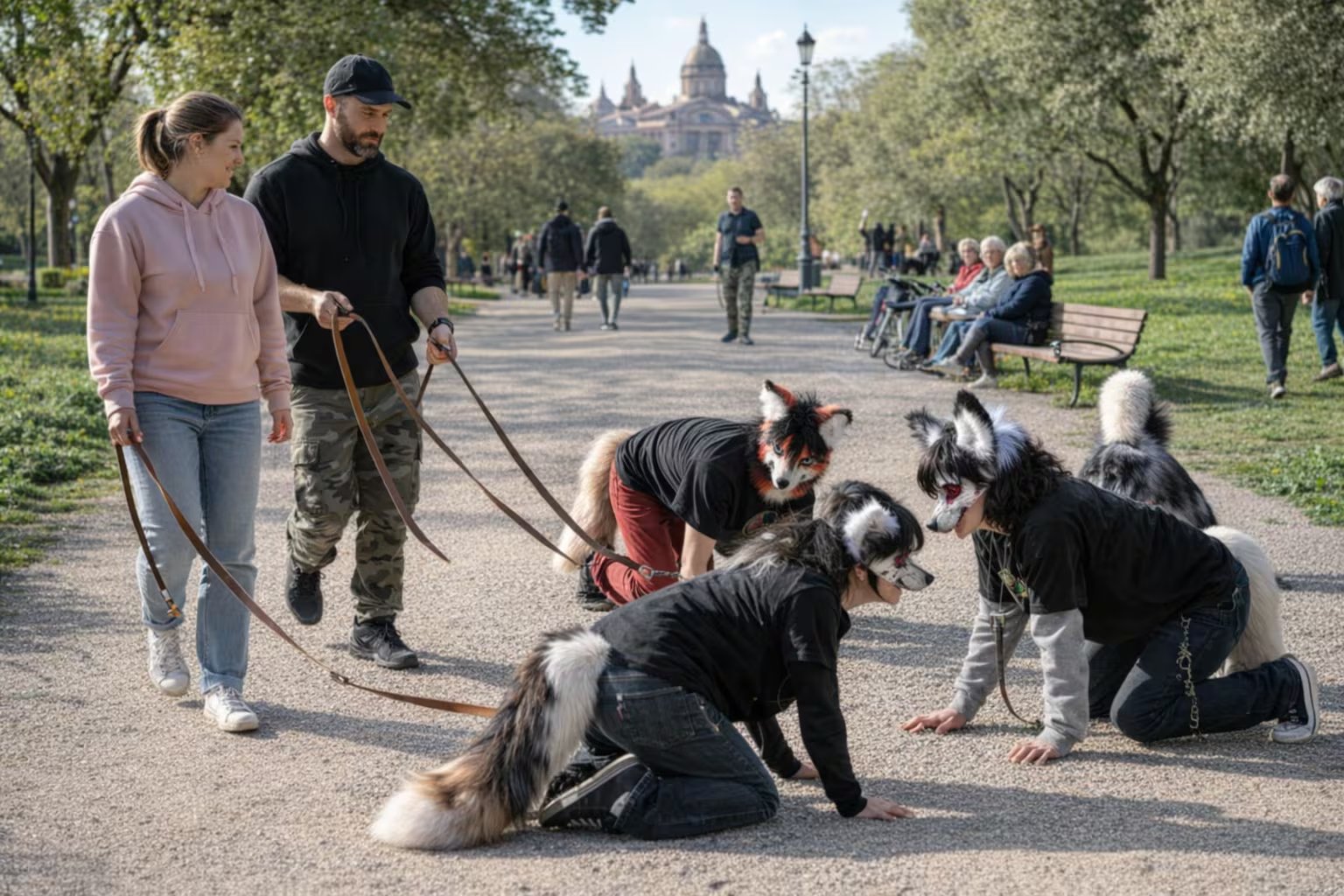 La práctica, guiada por entrenadores profesionales y popularizada en TikTok, busca los beneficios del paseo sin la responsabilidad animal, generando debates sobre creatividad, pertenencia y convivencia urbana - (Imagen Ilustrativa Infobae)
