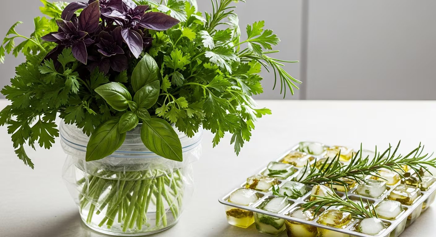 Hierbas frescas y aromáticas Conservar las hierbas como ramos en agua o congelarlas en aceite ayuda a mantener su aroma y sabor. (Imagen Ilustrativa Infobae)