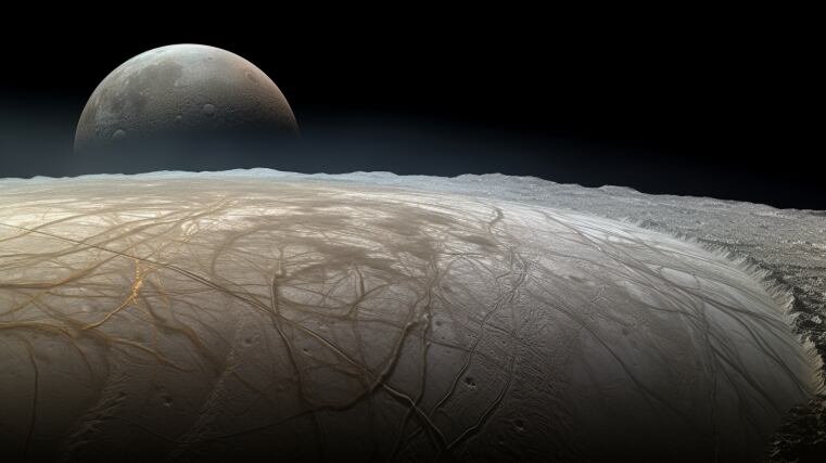 Una representación de alta definición y creativa de Europa, una de las lunas heladas de Júpiter. Sus misteriosos paisajes y superficie congelada cobran vida en esta impresionante imagen. (Imagen ilustrativa Infobae)