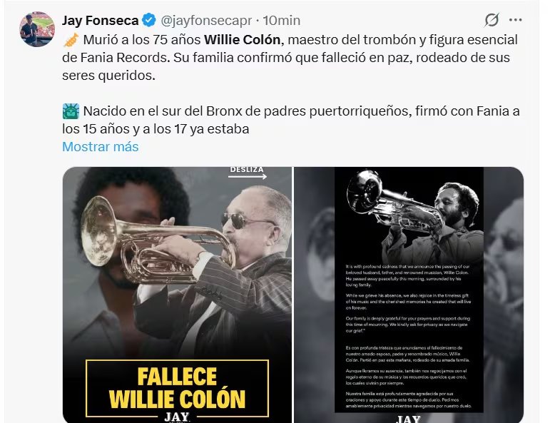 Fans peruanos se despiden a la leyenda de la salsa, Willie Colón. X