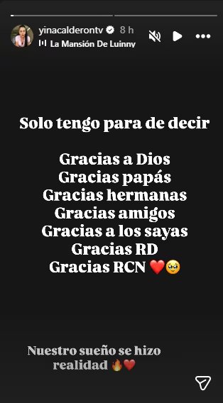 Yina Calderón compartió un mensaje con el que confirmaría su presencia en 'La casa de los famosos' - crédito @yinacalderontv/Instagram