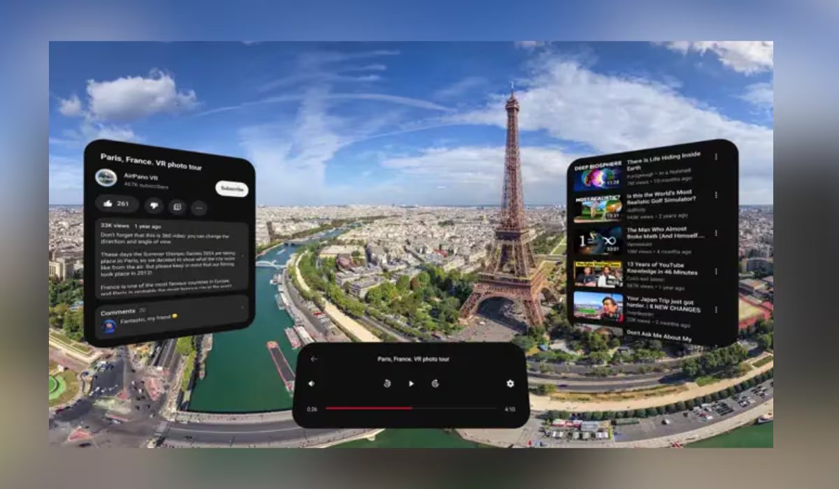 La aplicación ofrece acceso a videos estándar y YouTube Shorts en una pantalla virtual tipo cine y un entorno inmersivo. (Apple)