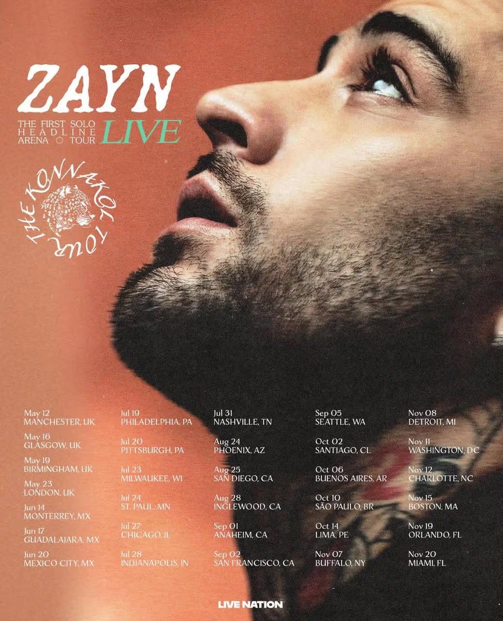 La inclusión de Monterrey, Guadalajara y Ciudad de México en la gira confirma la sólida conexión de Zayn Malik con su audiencia mexicana, en el marco de un tour con numerosas paradas internacionales. (X/ @zaynmalik)