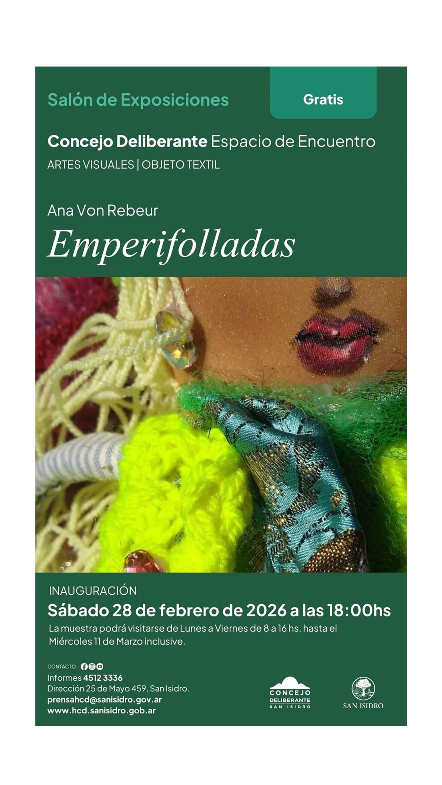 Hilos, telas, crochet y una boquita pintada, la invitación a la muestra