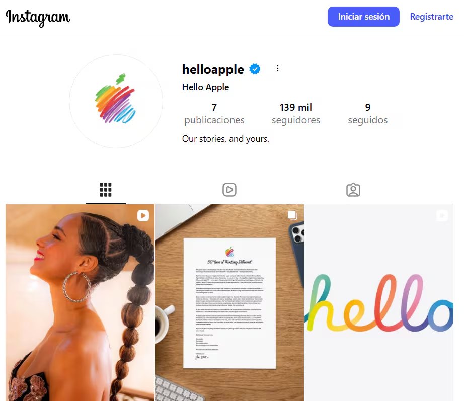 Así luce la cuenta oficial en Instagram llamada Hello Apple (@helloapple).
(IG: helloapple)