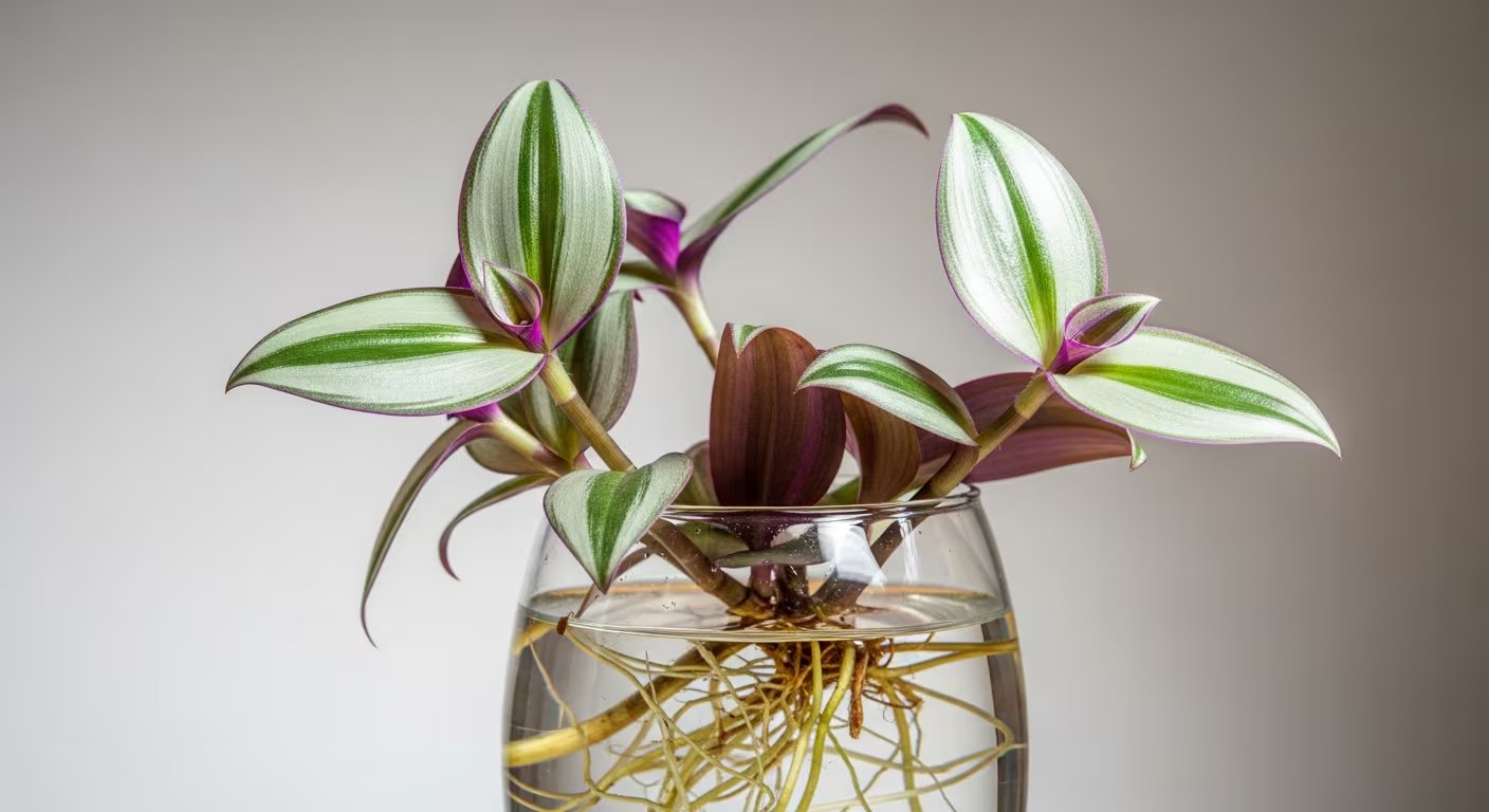 La tradescantia zebrina resalta por su follaje bicolor y prospera en agua, siempre que reciba luz abundante y renovaciones regulares
(Imagen Ilustrativa Infobae)