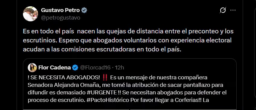 Gustavo Petro aseguró que en Colombia persisten las quejas de supuesta distancia “entre el preconteo y los escrutinios” - crédito @petrogustavo/X