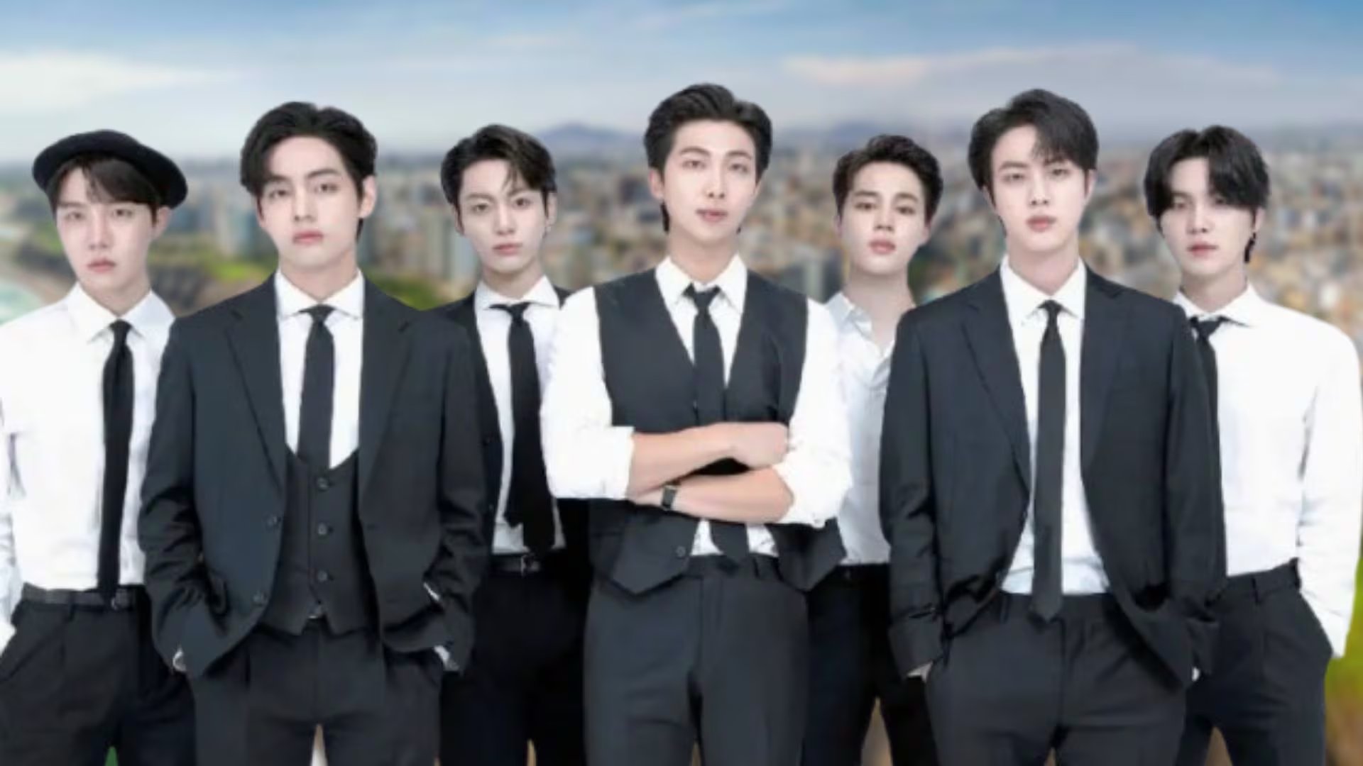 Los siete miembros de BTS posan formalmente, un reflejo de su masiva popularidad global, con Lima siendo la segunda ciudad con más vistas en YouTube para el grupo durante 2026 (Imagen Ilustrativa Infobae)