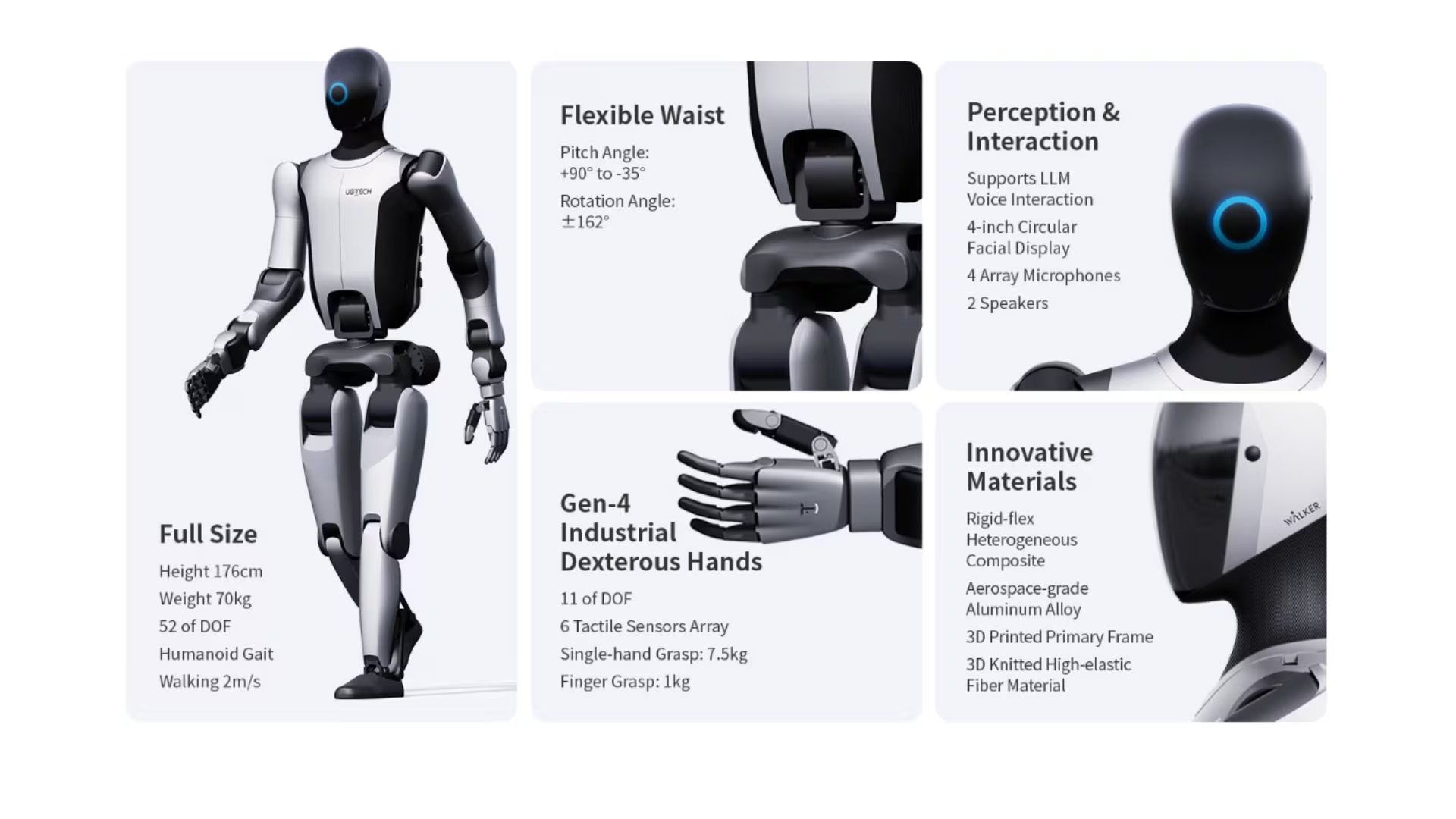 Sus algoritmos de balance dinámico le permiten hacer sentadillas profundas y levantar hasta 15 kg en un área de 1,8 metros. (UBTECH Robotics)